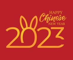 gelukkig Chinese nieuw jaar 2023 jaar van de konijn geel abstract illustratie vector met rood achtergrond