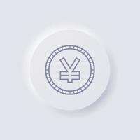 Japans yen valuta symbool munt icoon, wit neumorfisme zacht ui ontwerp voor web ontwerp, toepassing ui en meer, knop, vector. vector