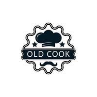 chef hoed en dik snor insigne icoon logo vector