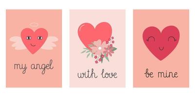 reeks van Valentijnsdag dag groet kaarten met hand- getrokken hart. sjabloon voor groet kaart, uitnodiging, poster, banier, geschenk label. vector