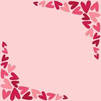 kader met roze en rood harten Aan roze achtergrond. hand- getrokken tekening stijl vector