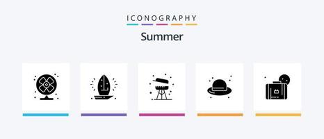 zomer glyph 5 icoon pak inclusief tas. hoed. zee. mode. zomer. creatief pictogrammen ontwerp vector