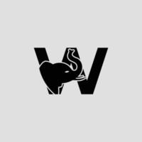 eerste brief w met olifant abstract vector logo sjabloon, teken of icoon. modern olifant hoofd opgenomen in de brief w. negatief ruimte concept met modern typografie.