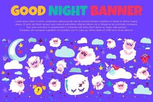 welterusten banner met platte schapen vector