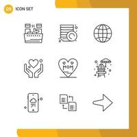 schets pak van 9 universeel symbolen van liefde motivatie wereld liefde hand- bewerkbare vector ontwerp elementen