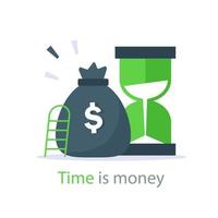 tijd is geld, bedrijf en financiën concept. snel betaling, klok en contant geld, snel lening, gemakkelijk credit vector