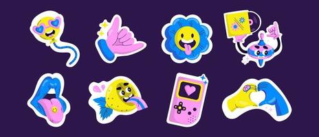 schattig retro stijl stickers reeks Aan achtergrond vector