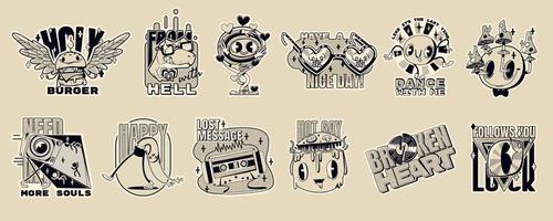 monochroom retro stickers reeks geïsoleerd Aan beige vector