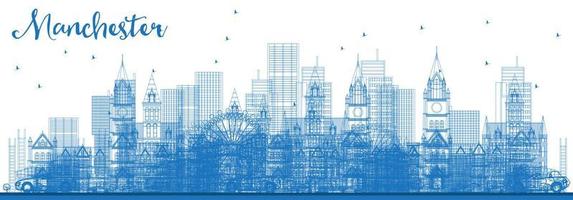 schets Manchester horizon met blauw gebouwen. vector