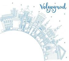 schets volgograd Rusland stad horizon met blauw gebouwen en kopiëren ruimte. vector