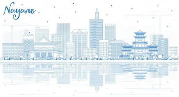 schets Nagano Japan stad horizon met blauw gebouwen en reflecties. vector