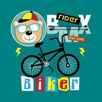 beer en bmx rijder grappig dier tekenfilm vector