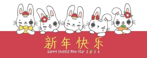 groep van vijf gelukkig konijn konijntjes jongen en meisje gelukkig Chinese nieuw jaar banier, tekening hand- tekening illustratie vector