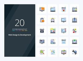 20 web ontwerp en ontwikkeling vlak kleur icoon voor presentatie vector