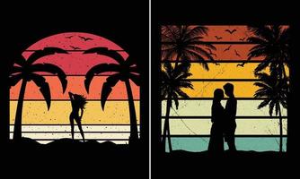 retro wijnoogst zonsondergang zomer t-shirt grafisch voor peul plaatsen, zomer strand t-shirt ontwerpen vector