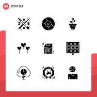 modern reeks van 9 solide glyphs pictogram van ballon verhogen groei geld toenemen bewerkbare vector ontwerp elementen