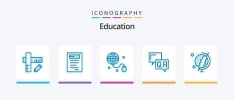 onderwijs blauw 5 icoon pak inclusief aarde. informatie. onderwijs. helpen. antwoorden. creatief pictogrammen ontwerp vector