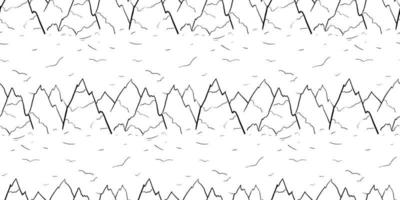 naadloos patroon met bergen lijn kunst. zwart, wit vogelstand en berg pieken. vector illustratie