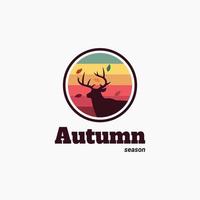 herfst seizoen hert silhouet vallend blad logo cirkel vector