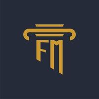 fm eerste logo monogram met pijler icoon ontwerp vector beeld