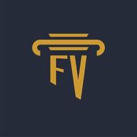 fv eerste logo monogram met pijler icoon ontwerp vector beeld