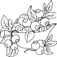 bessen in een mand. aardbeien, kruisbessen, frambozen. tekening illustratie, kleur boek voor volwassenen en kinderen. vector