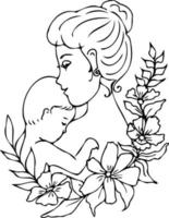 gelukkig familie mam en baby in bloemen. een groep van gelukkig mensen samen. vector