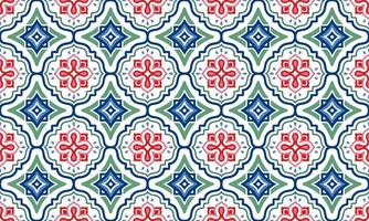 etnisch abstract achtergrond schattig groen blauw rood meetkundig tribal ikat volk motief Arabisch oosters inheems patroon traditioneel ontwerp tapijt behang kleding kleding stof omhulsel afdrukken batik volk breien vector