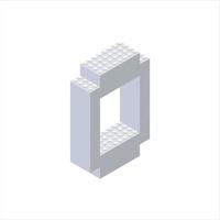 isometrische brief 0 in grijs Aan een wit achtergrond verzameld van plastic blokken. vector illustratie.