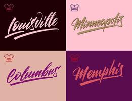 wijnoogst handgeschreven borstel belettering van Amerika steden. Louisville, Minneapolis, Columbus, memphis. vector illustratie.