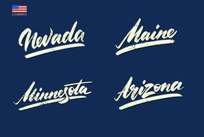 Nevada, Maine, Arizona, Minnesota. wijnoogst sport- belettering. vector