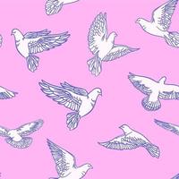 naadloos patroon met geschilderd duiven Aan een roze achtergrond. vector illustratie