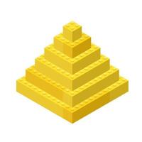 Egyptische piramide gemonteerd van geel plastic blokken in isometrische stijl voor afdrukken, onderwijs en spellen. vector illustratie.