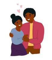 de paar knuffels. een Afrikaanse Amerikaans vent en een meisje in liefde knuffel elk ander. gelukkig jong Mens en vrouw samen. vector grafiek.