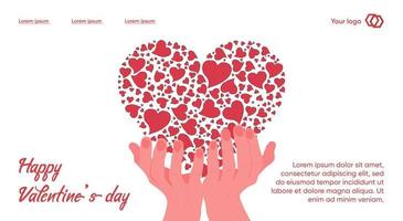 Valentijnsdag dag. uitlenen. handen Holding een hart dat bestaat van harten vector