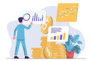 bedrijf analyses. een zakenman analyses zijn winsten vector