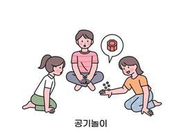 Koreaans kinderjaren spellen. de kinderen zijn zittend samen en spelen kiezelsteen. Speel met klein stenen Koreaans vertaling vijf stenen spel vector