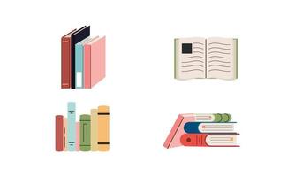 reeks van boeken voor lezing, literatuur, woordenboeken, encyclopedieën, planners met bladwijzers. vector