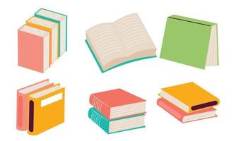 reeks van boeken voor lezing, literatuur, woordenboeken, encyclopedieën, planners met bladwijzers. vector