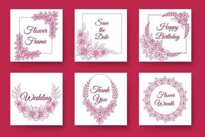 bloemen en bloemen krans bruiloft uitnodiging kader ontwerp met elegant viva magenta achtergronden vector
