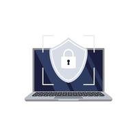 laptop scherm en online cyber veiligheid schild. vector illustratie. concept van veiligheid, persoonlijk toegang, gebruiker machtiging, internet en gegevens bescherming, cyberbeveiliging.