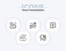 virus transmissie lijn icoon pak 5 icoon ontwerp. hand. veiligheid. fles. medisch. gezicht vector