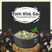 hand- getrokken Tom kha gai de authentiek Thais voedsel achtergrond vector