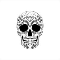 Mexicaans schedel vector met patroon. oud school- tatoeëren stijl schedel tatoeëren ontwerp schetsen. zwart en wit illustratie. Mexicaans schedel illustratie