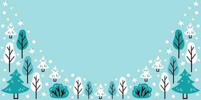 abstract winter sjabloon met besneeuwd bomen, sneeuwvlokken Aan blauw achtergrond vector