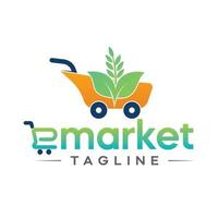 e markt logo boodschappen doen kar met blad vector