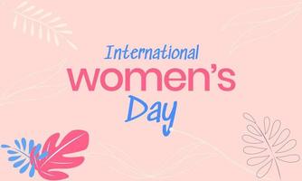 Internationale vrouwen dag tekst Aan roze en bloemen achtergrond. vector