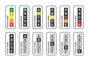 nutri-score pictogrammen. voedsel beoordeling systeem tekens. Gezondheid zorg voeding indicator. nutri-score stickers. vector illustratie