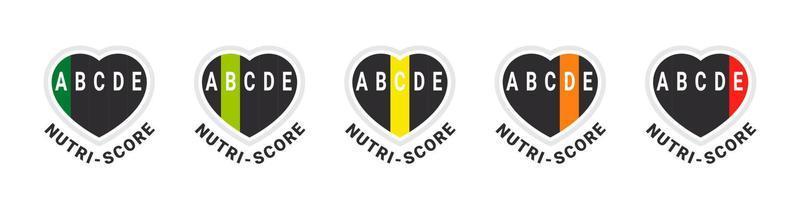 nutri-score harten. voedsel beoordeling systeem tekens. Gezondheid zorg voeding indicator. nutri-score stickers. vector illustratie