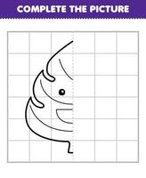 onderwijs spel voor kinderen compleet de afbeelding van schattig tekenfilm blad voor de helft schets voor tekening afdrukbare natuur werkblad vector